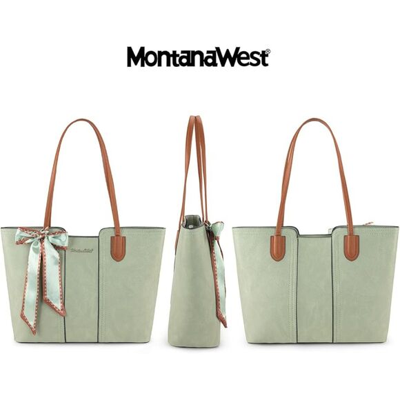 Women Pastel Green Vegan Leather Satchel Top Handle Polyester Lining Tote Bags - Picture 3 of 4